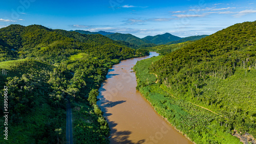 Aerial of the Iguape River Forest South-East Reserves, UNESCO World Heritage Site, Alto Ribeira Touristic State Park, Sao Paulo State, Brazil