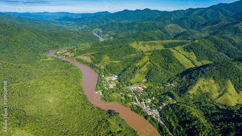 Aerial of the Iguape River Forest South-East Reserves, UNESCO World Heritage Site, Alto Ribeira Touristic State Park, Sao Paulo State, Brazil