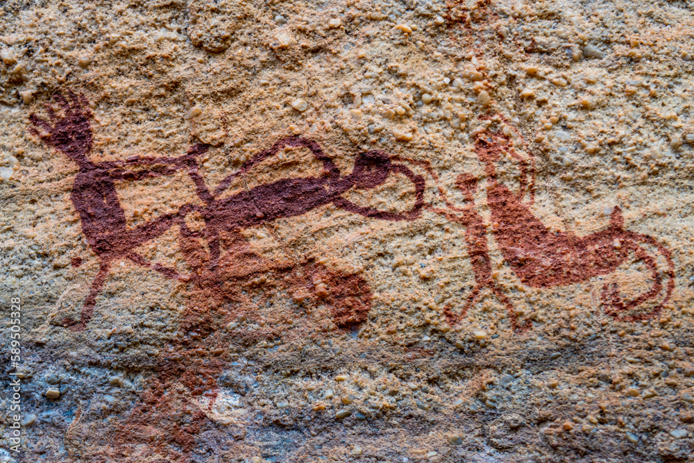 Rock art painting at Pedra Furada, Serra da Capivara National Park ...