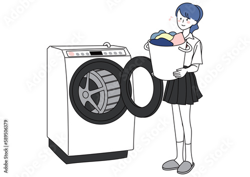 洗濯する女子高校生