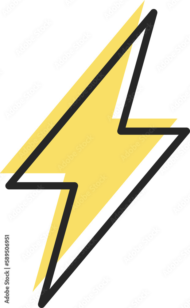 Back and yellow lightning bolt. Thunderbolt icon in png. Yellow and