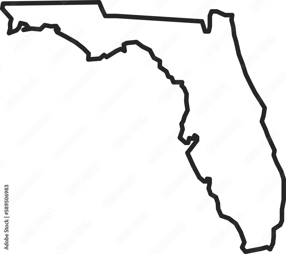 Florida map contour in png. Florida state map in line. Outline Florida map in png. US state map. Sarasota county. Tampa and Miami silhouette. - obrazy, fototapety, plakaty 