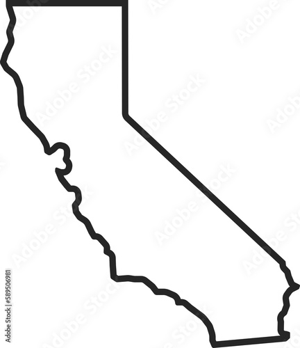 California map contour in png. California state map. Outline California map in png. US state map. Los Angeles symbol. Linear San Francisco