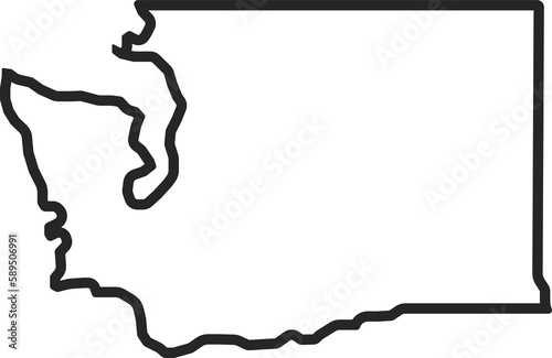 Washington state map in png. Outline Washington state map. Linear Washington map in png. US state map. photo