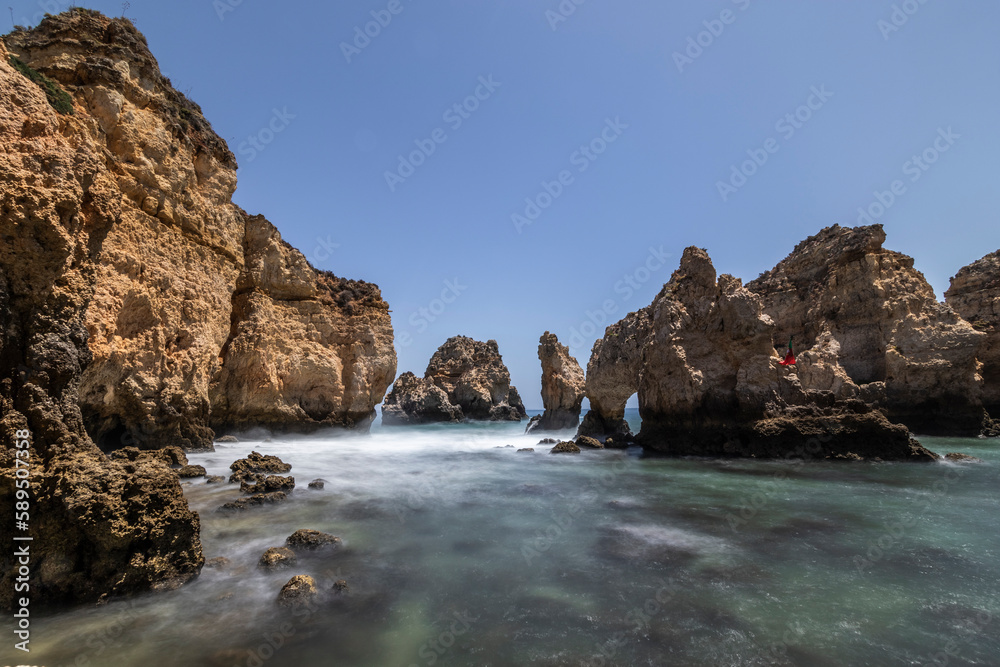 View of Praia da Marinha during sunset, Algarve region, Portugal. View of Praia da Marinha during sunset, Algarve region, Portugal.