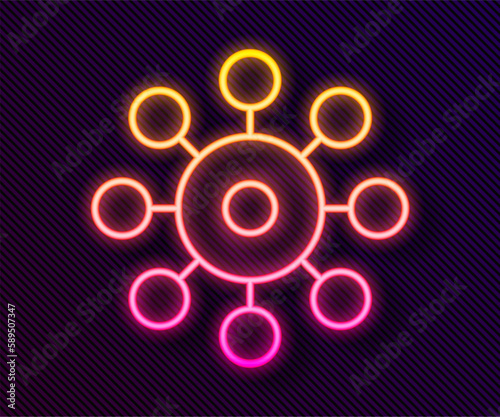 Glowing neon line Virus icon isolated on black background. Corona virus 2019-nCoV. Bacteria and germs, cell cancer, microbe, fungi. Vector