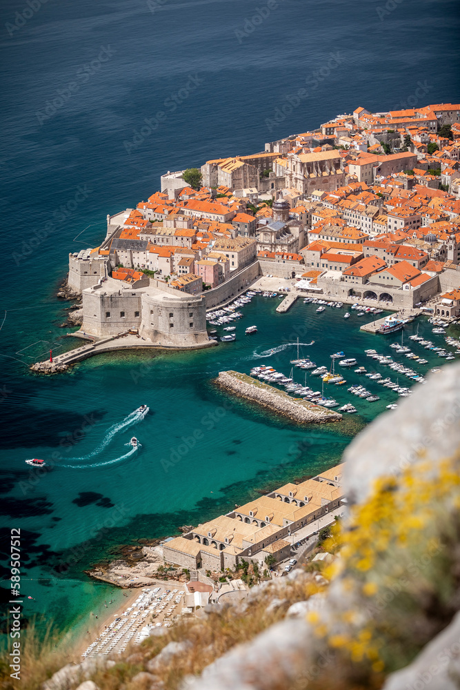 View of Dubrovnik and Adriatic sea from Srd Mountain in Croatia. View of Dubrovnik and Adriatic sea from Srd Mountain in Croatia.