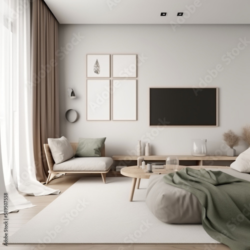 Living room aesthetic realestate mockup Generative AI © Solstice