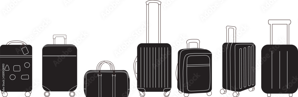 set of suitcases silhouette on white background, vector set of suitcases silhouette on white background, vector