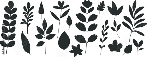 set of plants silhouette on white background, vector