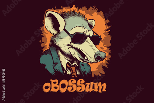 businessman boss opossum in sunglasses print