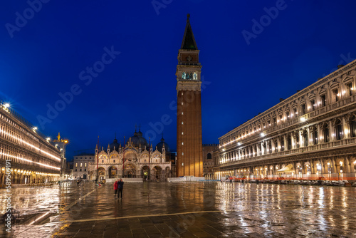 St. Mark's Square at blue hour, San Marco, Venice, UNESCO World Heritage Site, Veneto