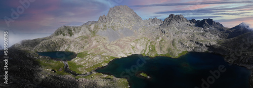 Fototapeta Naklejka Na Ścianę i Meble -  Kaçkar mountains national park, vercenik Kapılı (Kapılı) lakes, aerial view