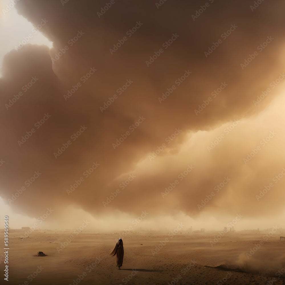 dust sand storm on desert, generative art by A.I.