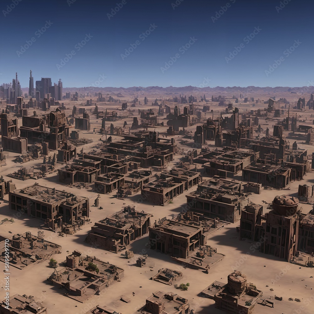 sand desert abandon city, generative art by A.I.
