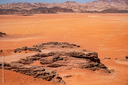 Red sand and rocks in the Wadi Rum desert, Jordan, Middle East