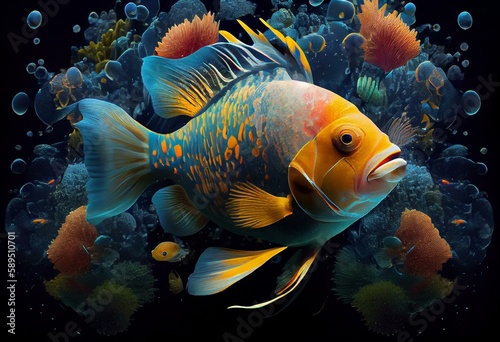 Underwater world with colorful fish. Generative AI