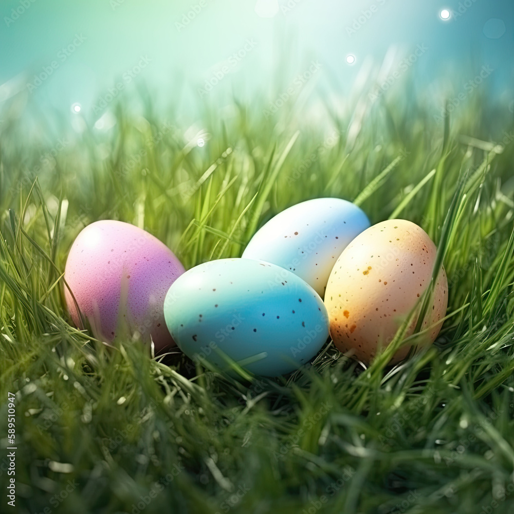 easter eggs in grass, AI generated
