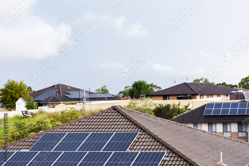 Wallpaper Mural Solar panels on house roof with copy space sky above Torontodigital.ca