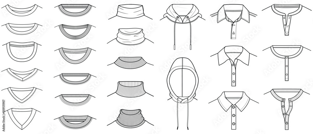 types of t shirt necklines flat sketch vector illustration technical ...