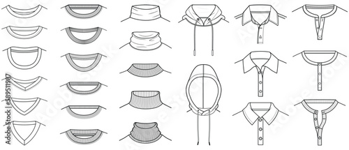 types of t shirt necklines flat sketch vector illustration technical cad drawing template photo