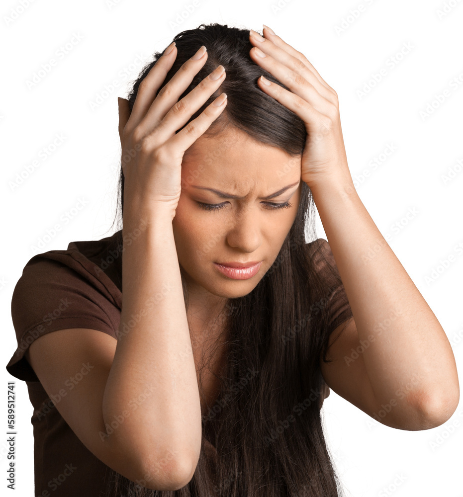 Portrait of a Young Woman Having Headache , Crying Portrait of a Young Woman Having Headache , Crying