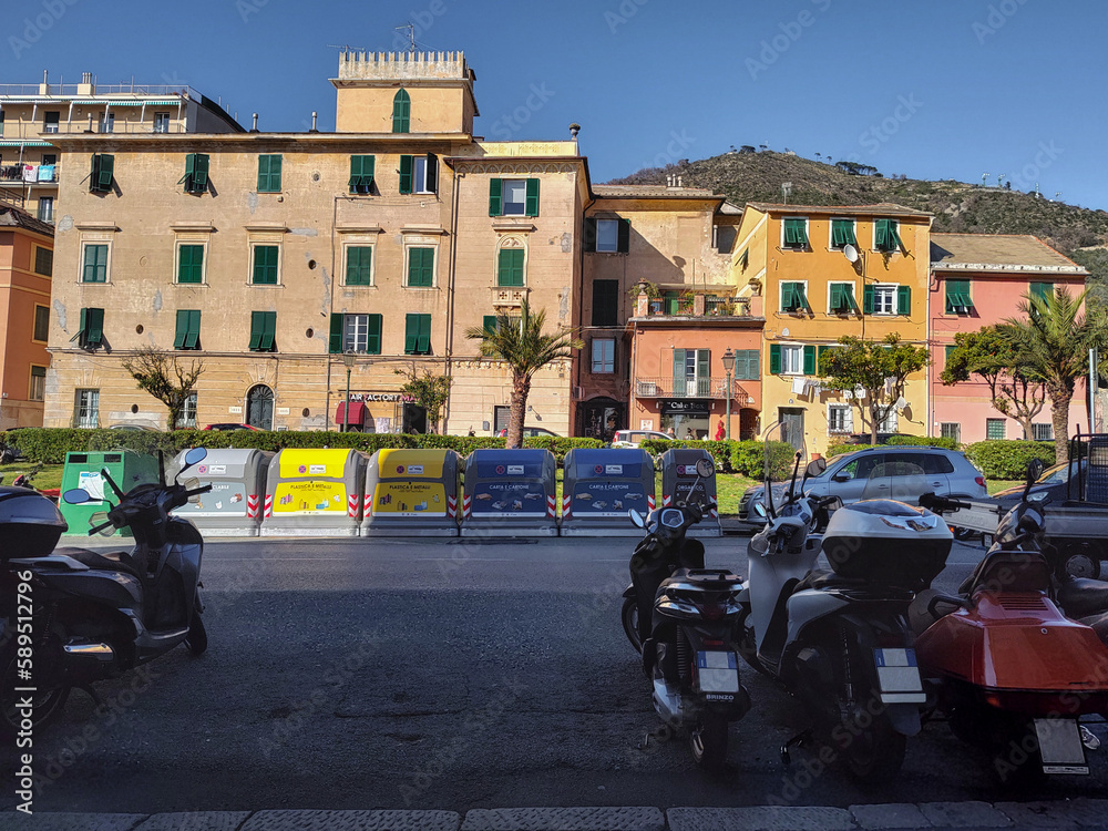 Obraz premium waste management in a European city, Recycle bins, Genova, Italy, Corsa Italia