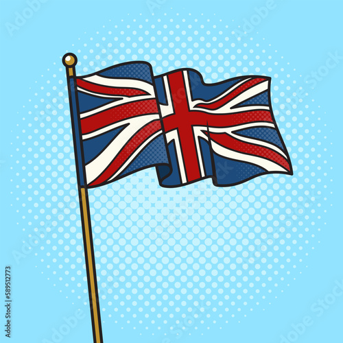 Flag of the Great Britain pinup pop art retro vector illustration. Comic book style imitation.