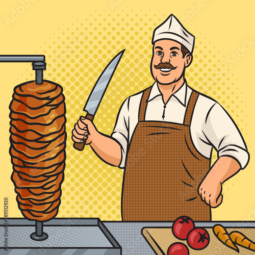 fast food street chef kebab taco burrito pop art retro vector illustration. Comic book style imitation.