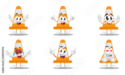 cute and fun road cone cartoon icon set