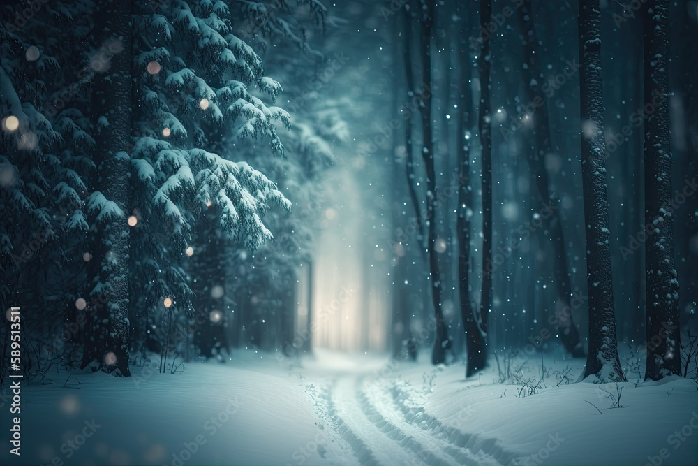 Naklejka premium defocused of a winter landscape images background. template for designers. Generative AI