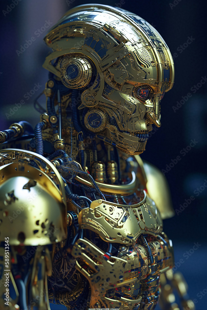 Fototapeta premium Steel Sentinel, A Futuristic Robot Illustration. Generative AI.