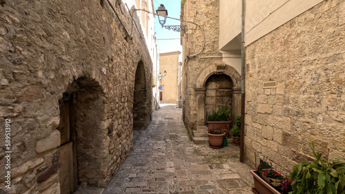 Fototapeta Naklejka Na Ścianę i Meble -  A narrow street among the old houses of Civitacampomarano, a historic town in the state of Molise in Italy.