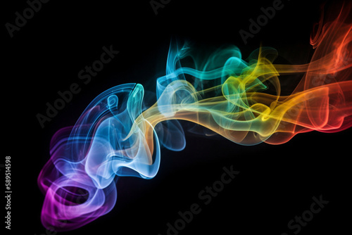 Colorful smoke on black background generative AI
