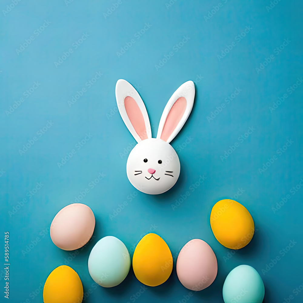 Obraz premium Easter Bunny and colorful eggs generative ai illustration. Easter is a Christian holiday that celebrates the belief in the resurrection of Jesus Christ