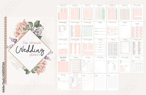 The Ultimate Wedding Planner, Wedding organizer templates, pages bundle with cover