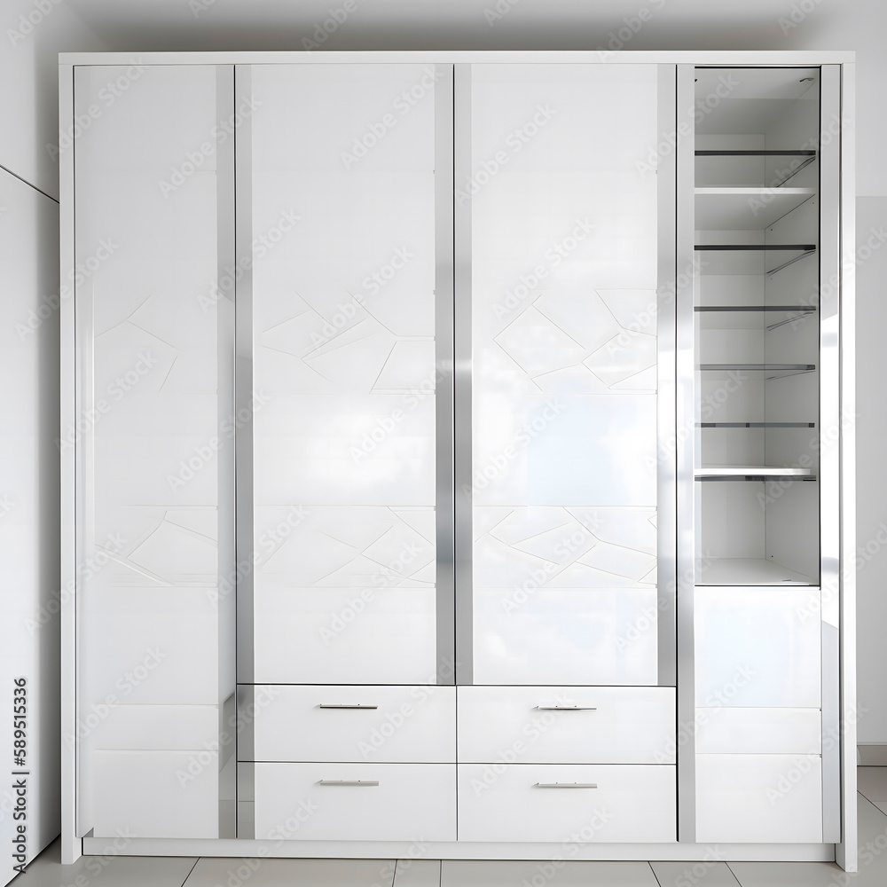 Built-in sliding wardrobe, white color created with Generative AI technology. Built-in sliding wardrobe, white color created with Generative AI technology.