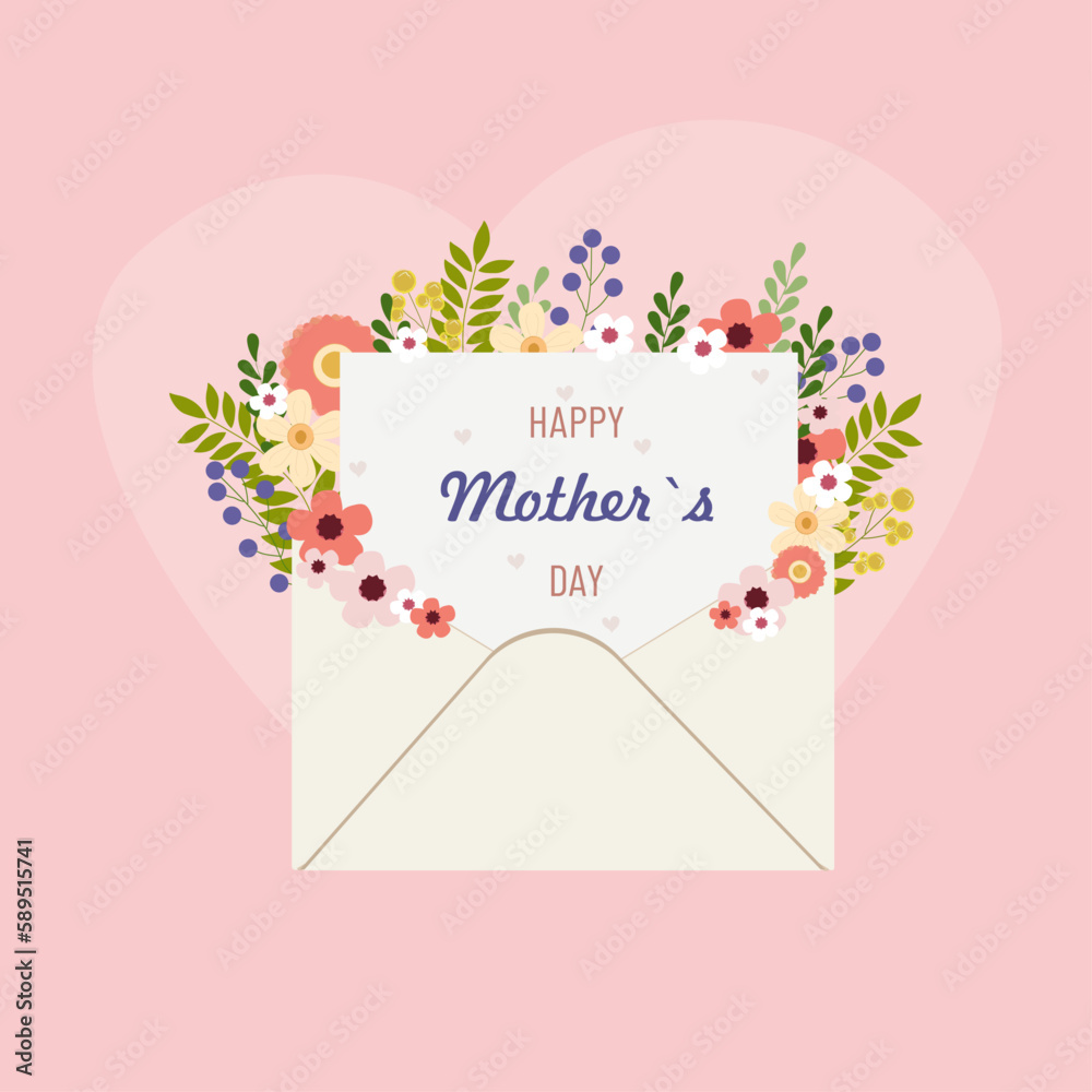 Happy mother`s day an envelope with flowers a postcard cute vector illustration Happy mother`s day an envelope with flowers a postcard cute vector illustration