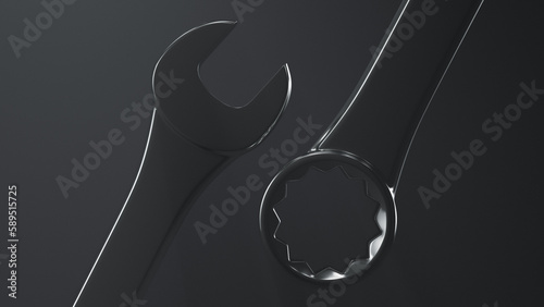 Wrench heads close up. Hand tool. Decorative illustration