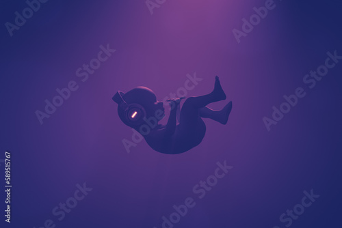 Baby in headphones. Illustration on a musical theme