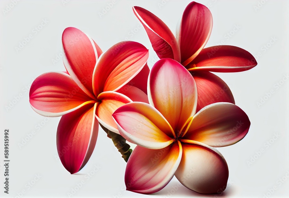 Plumeria, frangipani flowers red ,red ,pink isolated on transparent. Generative AI