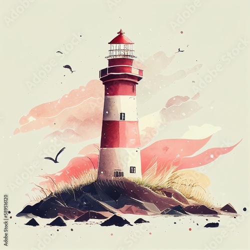 lighthouse watercolor drawing Generative AI