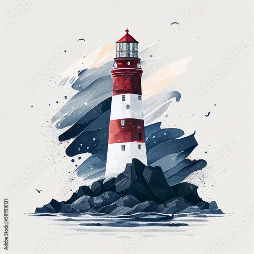 lighthouse watercolor drawing Generative AI photo