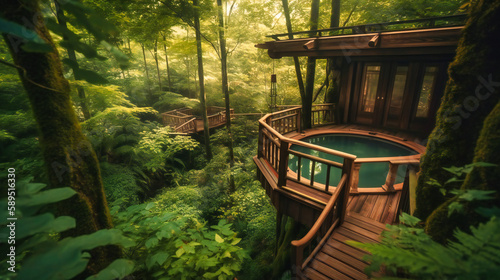 A captivating image of a luxurious treehouse spa nestled in the canopy, offering a rejuvenating and exclusive retreat amidst nature
