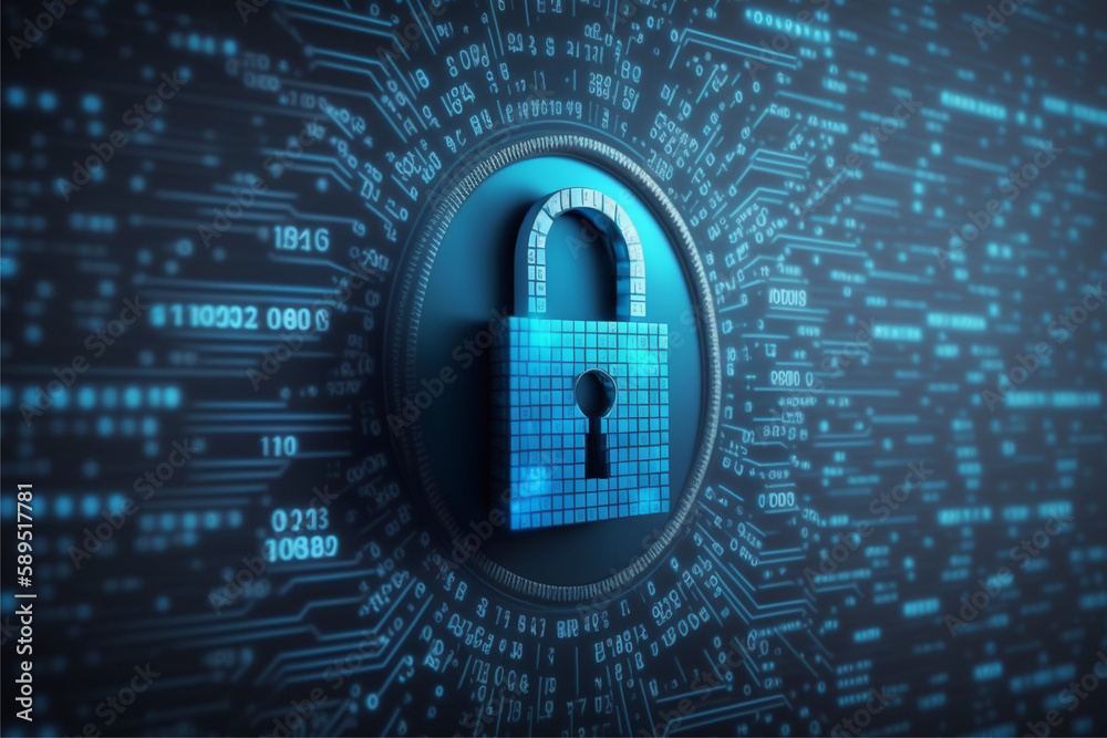 Security concept Lock on digital screen blu Security concept Lock on digital screen blu
