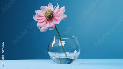 Minimalist background with flower in glass vase. Illustration AI Generative