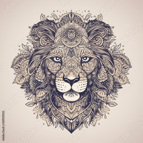 Lion in mandala style. Illustration AI Generative.