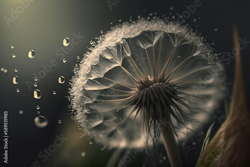 Dandelion seeds dandelions water drop with Generative AI technology