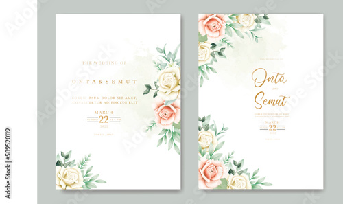 Beautiful floral roses wedding invitation card 