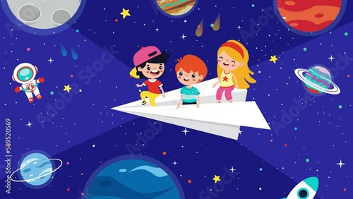 Animation Of Kids Flying With Paper Plane